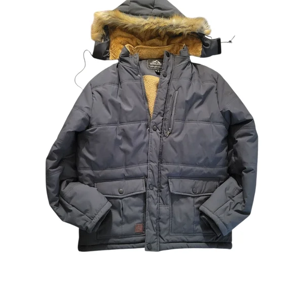 Men's Gray Hooded Puffer Jacket - Picture 3 of 11